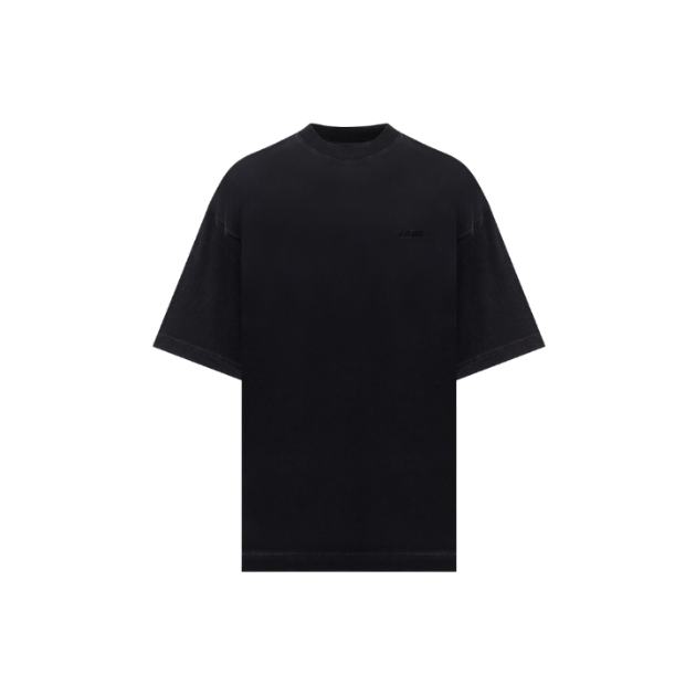 VETEMENTS Black straight-cut T-shirt with logo embroidery