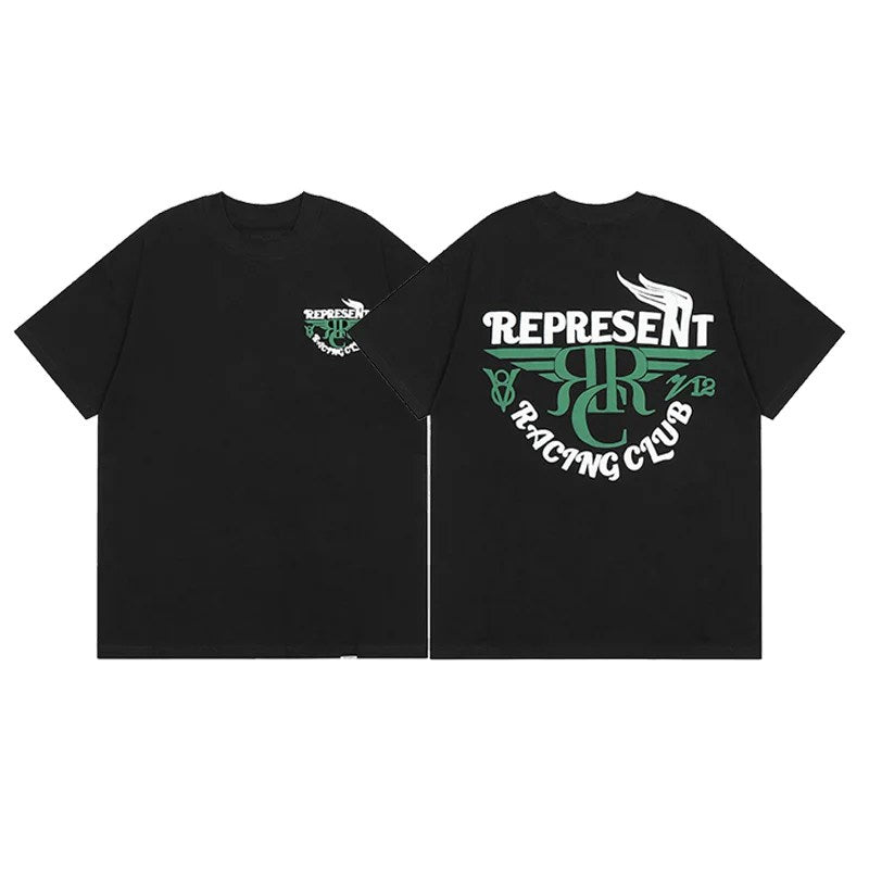 Represent Racing Club Logo Cotton T-Shirt In Jet Black