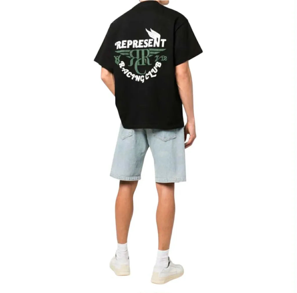 Represent Racing Club Logo Cotton T-Shirt In Jet Black