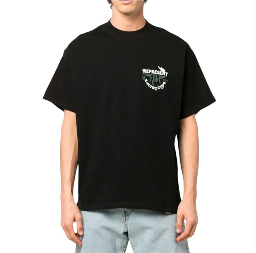 Represent Racing Club Logo Cotton T-Shirt In Jet Black
